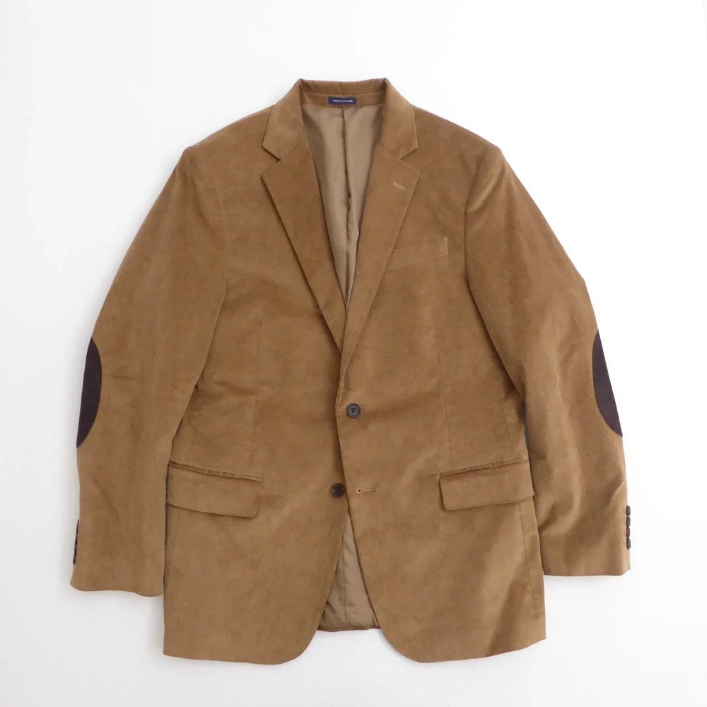 Stafford Mens Sport Coat Brown Corduroy Elbow Patches Size 42R